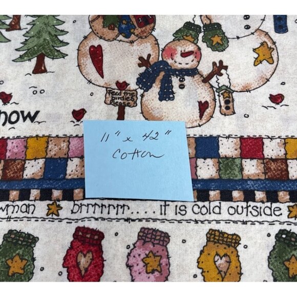 Let It Snow Holiday Cotton Fabric Scrap 11" x 42" Snowmen & Mittens Festive Desi - Picture 4 of 10